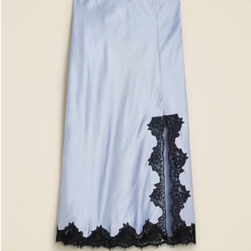 J.Crew Gwyneth lace-trim slip skirt in textured satin Light Lakeshore Blue Sz Sm
